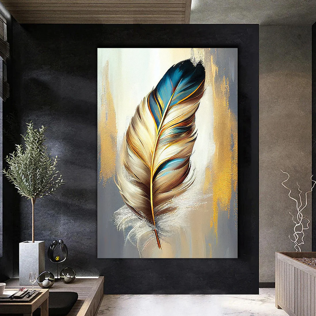Kotart-Vibrant-Feather-Canvas-Painting-Modern-Canvas-Art-in-Luxury-Gold