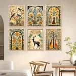 Traditional Indian Inspired Madhubani Art Prints with Frame for Living Room Bedroom Home and Office Wall Decor Set of 6