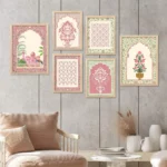 Traditional Indian Inspired Madhubani Art Prints with Frame for Living Room Bedroom Home and Office Wall Decor Set of 6