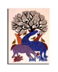 Gond Art Deer Canvas Painting Traditional Indian Wall Art